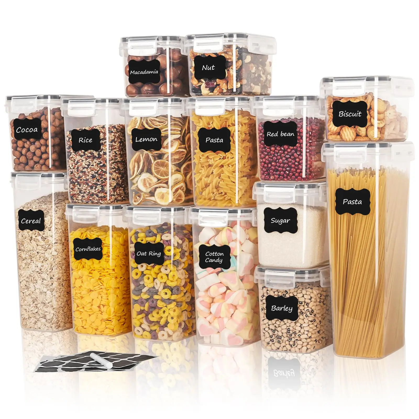 Food Storage Container Set, 3/9/15pcs Clear Food Storage Box with Lid, Airtight Food Storage Container for Kitchen & Pantry Organization