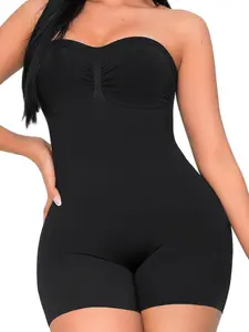 Stagmi Women's Seamless Strapless Sleeveless Basic Colombian Spandex Tube Jumpsuit Bottom Shapewear SMI7168 - Soft, Push Up, 360° Control, Minimalist Elegant, Invisible, Frill Outerwear Jacket