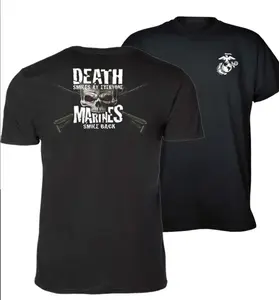 Death Smiles At Everyone Marines Smile Back, Cotton, Skull and Crossed Rifles Military Graphic, USMC Veterans and Patriotism Enthusiasts, Black Double-Sided T-Shirt