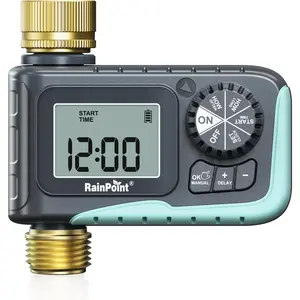 RAINPOINT Sprinkler Timer with Brass Inlet & Outlet, Programmable Hose Timer for Garden Soaker Hose, Watering Timer with Rain Delay/Manual Watering System, Digital Drip Irrigation for Yard, Lawn