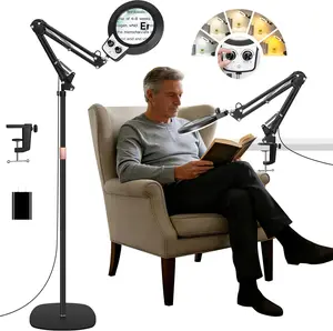 30X 12X Large Floor Magnifying Glass with Light and Stand, Floor Magnifying Lamp Adjustable Height ,Infinite Color Dimmable, 4-in-1 Lighted Magnifier lamp for Close Work,Reading,Painting, Hobby(Black)