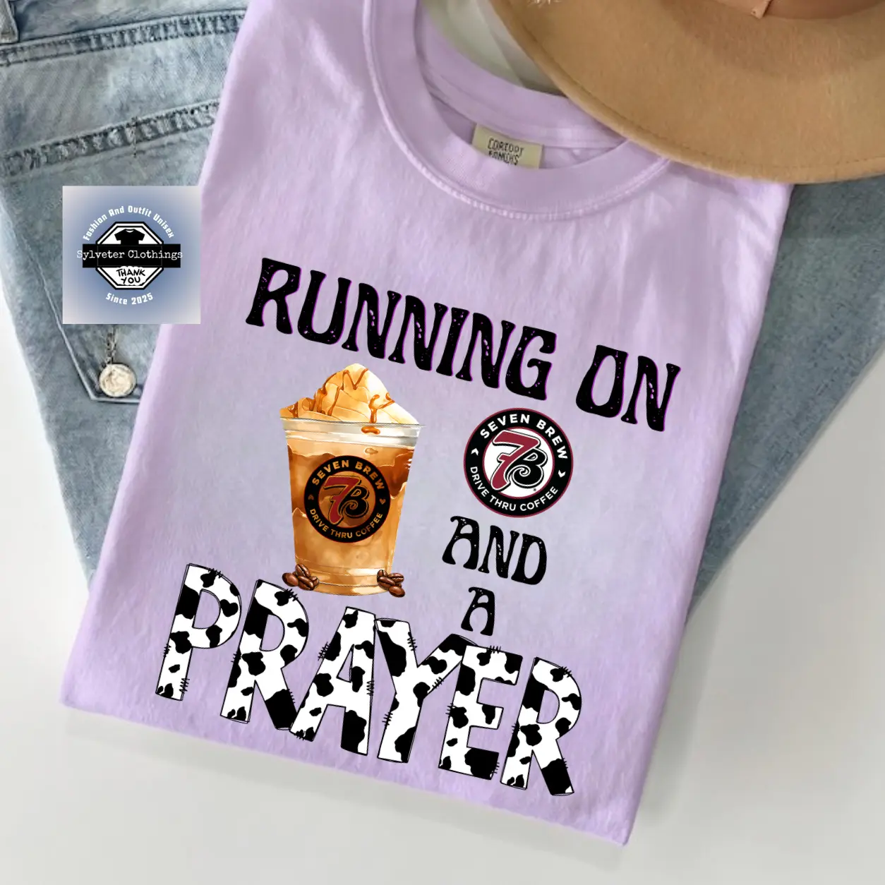 Comfort Colors Running On 7Brew And A Prayer Shirt, Love 7 Brew Coffee Shirt, Gift for Coffee Enthusiast, 7 Brew Coffee Graphic Tee, Lover Gift for Women