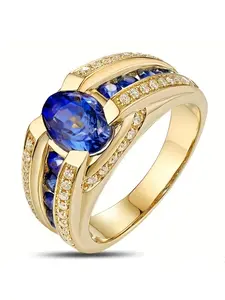 Men's Fashion Elegant Luxury Blue Zircon Ring, Engagement Rings, Wedding Engagement Party Jewelry Gift, Business Style, 1pcs