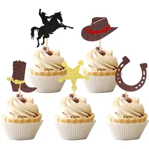 Western Cowboy Theme Cake Decorations, Pastry Decorative Kit, 10pcs Horse Boots Hats Birthday Party Supplies, Wedding Cake Topper Accessories, Cupcake Toppers