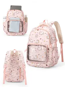 Kawaii Cartoon Print Backpack for Girls, My Melody Cute Travel Bag with Pockets, Casual Fabric Backpack for All Seasons, Anime Gifts, Back-to-school gifts