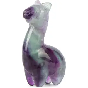 Alpaca Crystal Figurine Small Carved Pocket Rainbow Fluorite Animal Carvings Collectible Healing Statue for Home Desk Office Decor Gift 2"