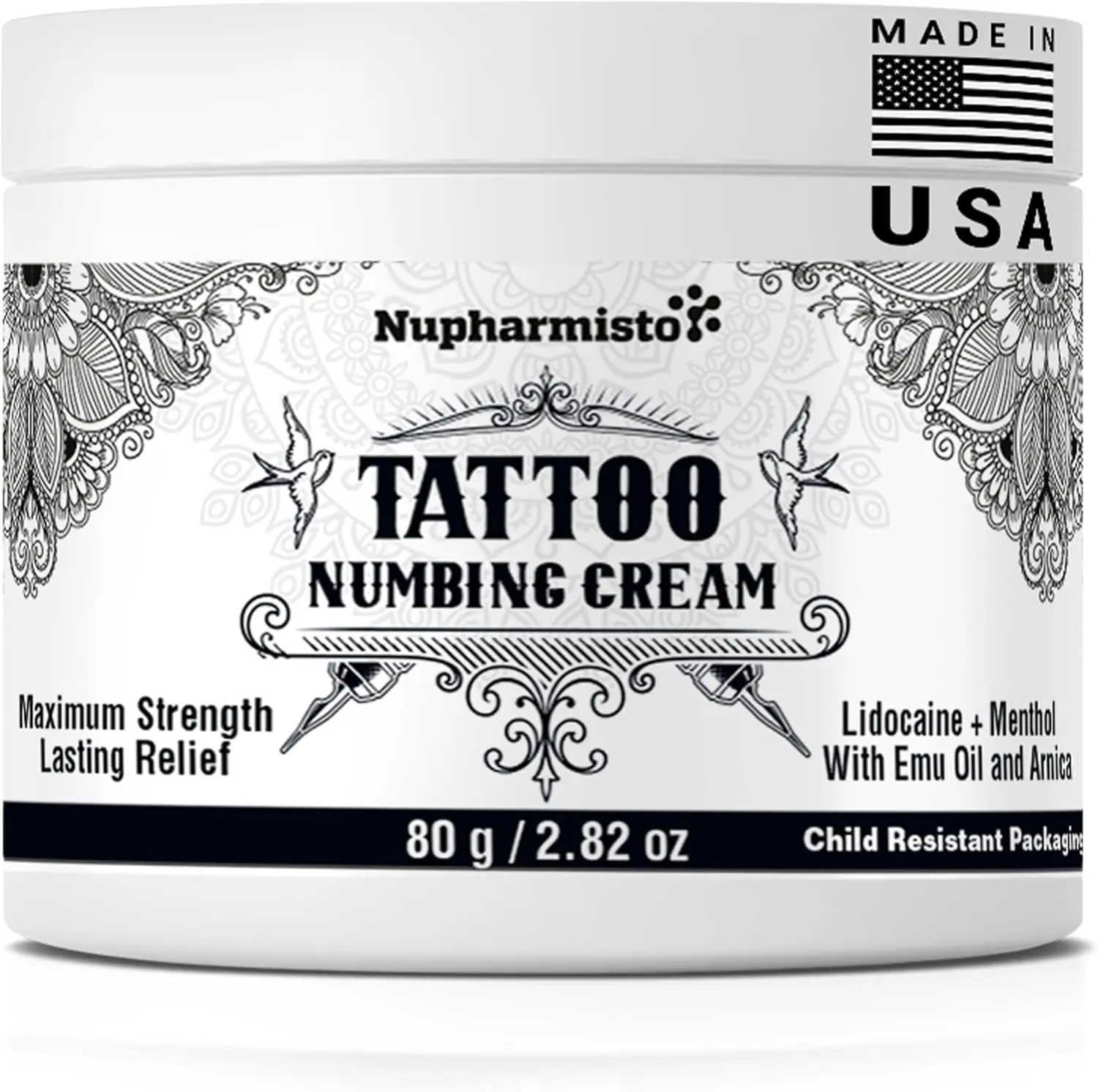 Tattoo Numbing Cream : Lidocaine Menthol Topical Numb - Painless Tattoo Piercing Waxing 2.8oz/80g