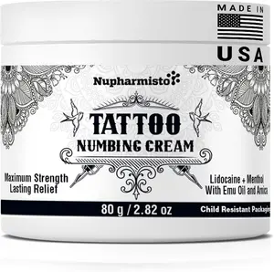 Tattoo Numbing Cream Maximum Strength : Lidocaine Menthol Extra Topical Numb - Long Lasting Painless Tattoo Piercing Waxing 2.8oz/80g Cosmetics