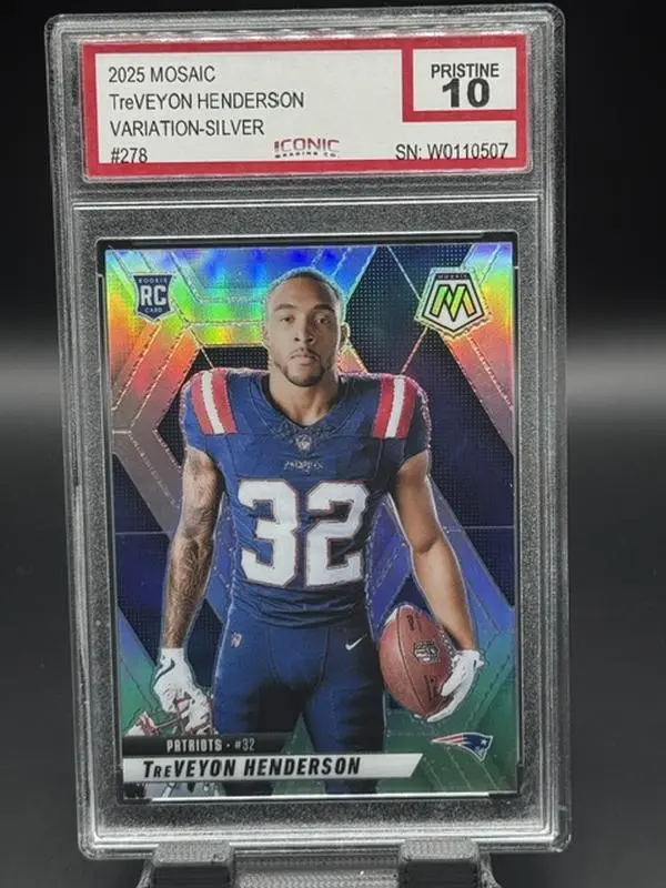 2025 Panini Mosaic NFL Football Card ROOKIE Treveyon Henderson Patriots Variation Silver #278 Graded Pristine 10