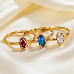 Color Marquise Cut Solitaire Ring Dainty Thin Band Stackable Rings for Women Minimalist Colorful Gemstone Engagement Promise Ring Elegant Everyday Jewelry Gift for Her Unique Jewelry Ring