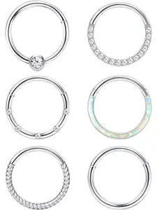 6 Pcs 16g 18g Nose Ring Set, Stainless Steel Rhinestone Design, Unisex Plain Jewelry for All Seasons, Versatile Ear & Body Piercings