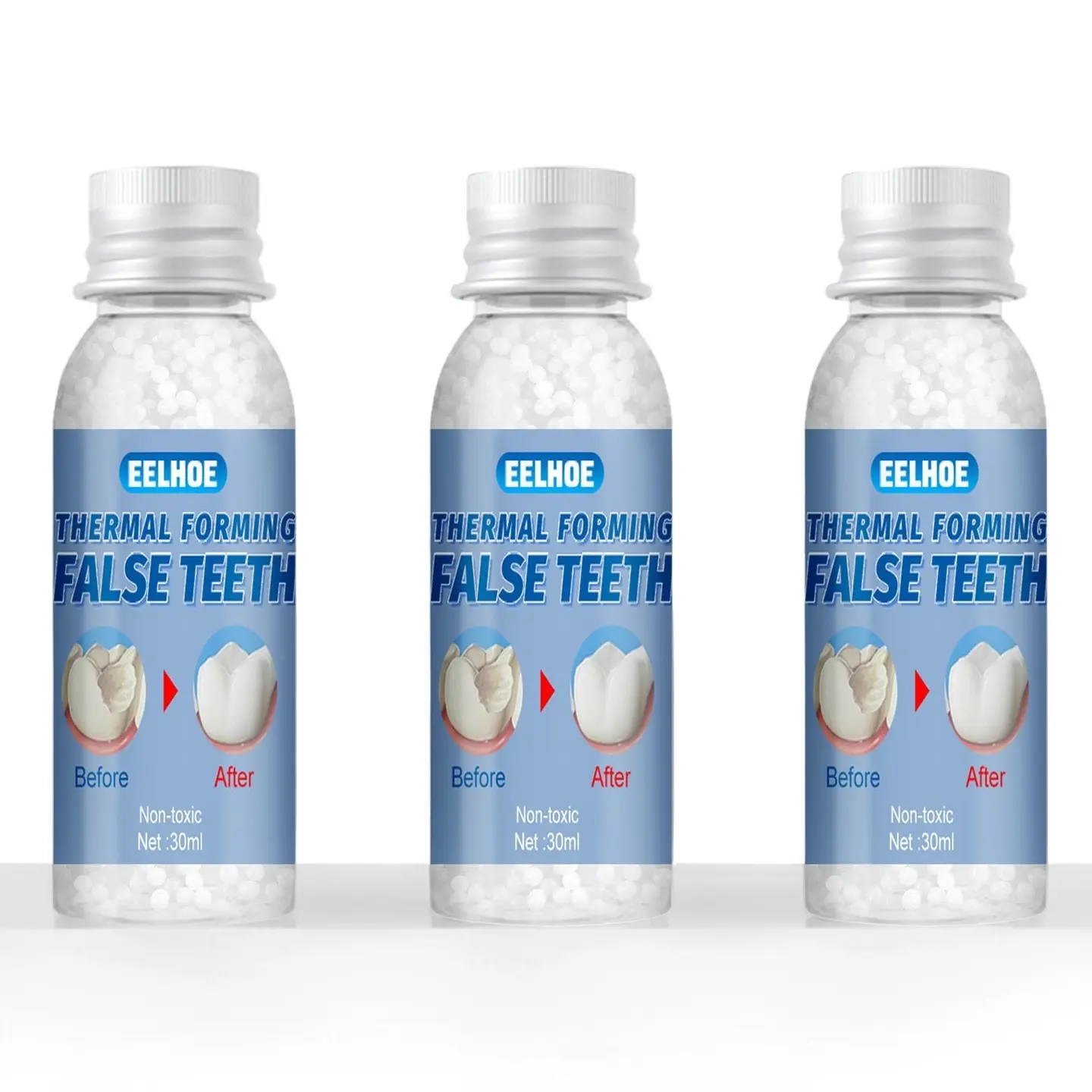 3 Thermal Forming False Teeth Repair Kit 30ml - Moldable Dental Adhesive for Temporary Fillings & Cavities - Reusable & Super Strong - Non-Toxic