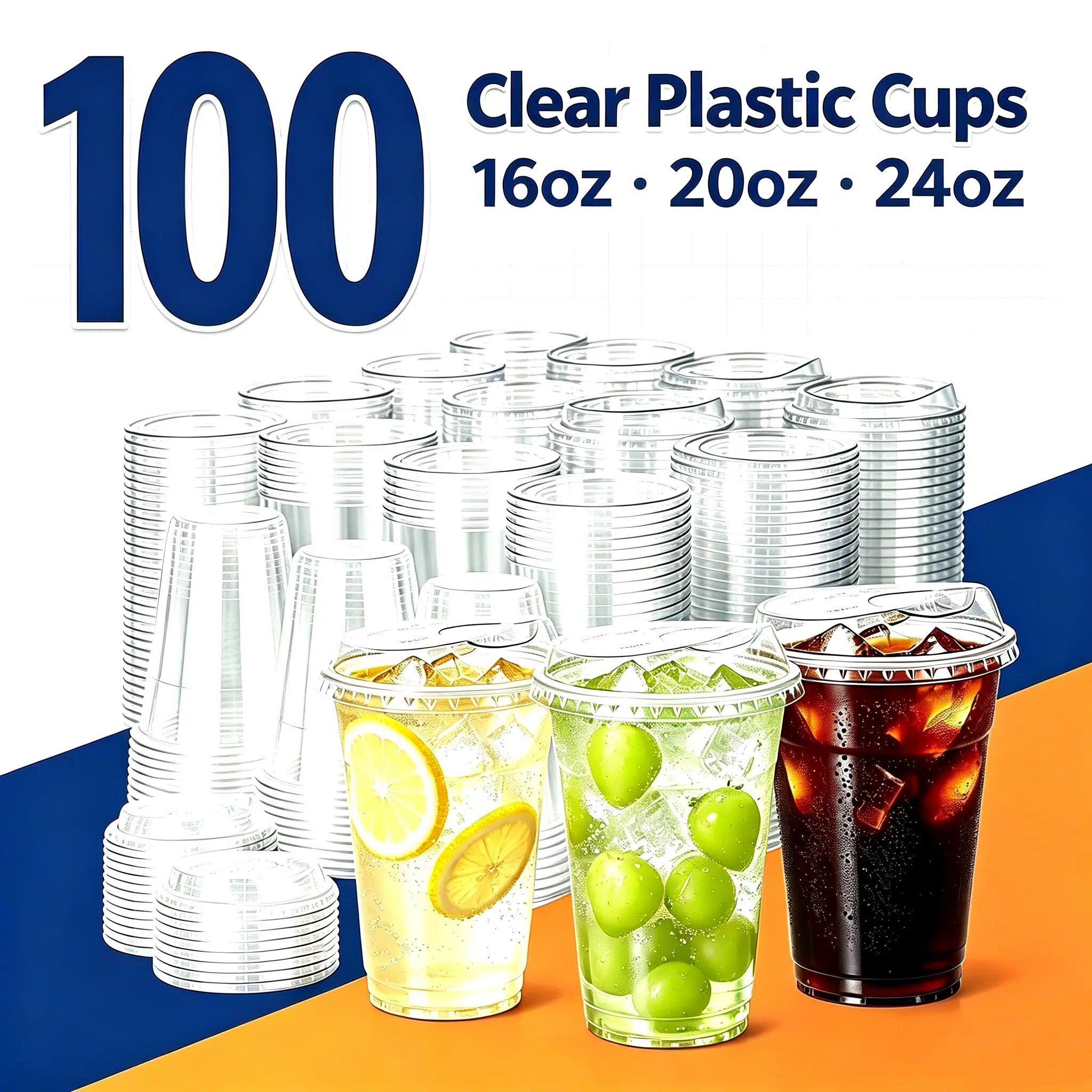 50-100 Pack Disposable Plastic Cold Cups, 16/20/24oz Sturdy Thickened Clear PET Cups, Ideal for Outdoor Picnics, Parties, Office Takeout & Daily Cold Beverages#tiktokshopsummersale
