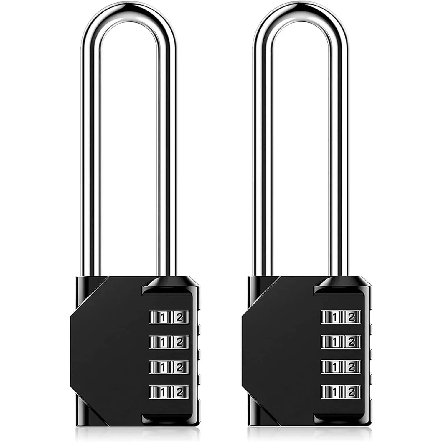 2-Pack 3.2 Inch Ultra Long Shackle Resettable 4-Digit Combination Padlock, Water-Proof Tool & Hardware Lock for School Lockers, Backyard Gates, Pantry Containers