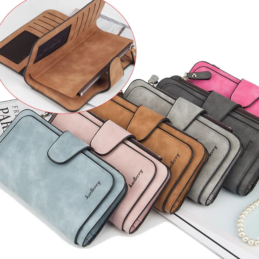 Soft Vintage Faux Leather Long Wallet for Women Large Capacity Multi Card Slots Clear ID Window Zipper Coin Pocket Snap Closure Ladies Clutch Purse Daily Clutch Handbag