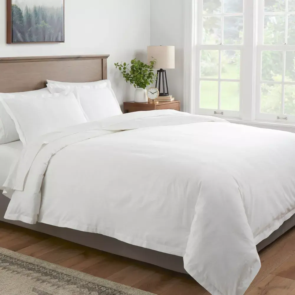 Twin/Twin Extra Long Cotton Linen Chambray Duvet Cover & Sham Set White - Threshold: Zipper Closure OEKO-TEX Certified
