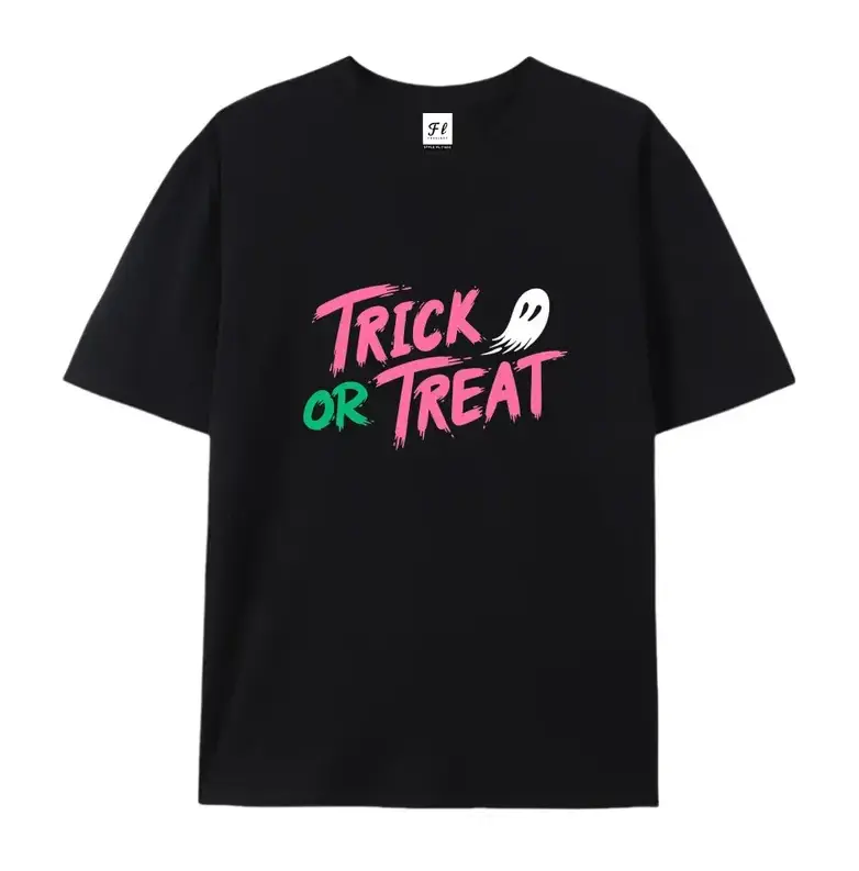 Unisex Cotton Short Sleeve T Shirt Trick Or Treat Ghost Print Graphic Tee Loose Casual Halloween Holiday Streetwear Party Outfit Tops #SohoChic