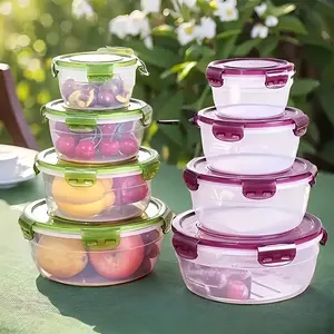 Food Storage Container with Lid, 4 Counts/set Leakproof Microwave-safe Stackable Kitchen Storage Container, Food Organizer Set for Fridge