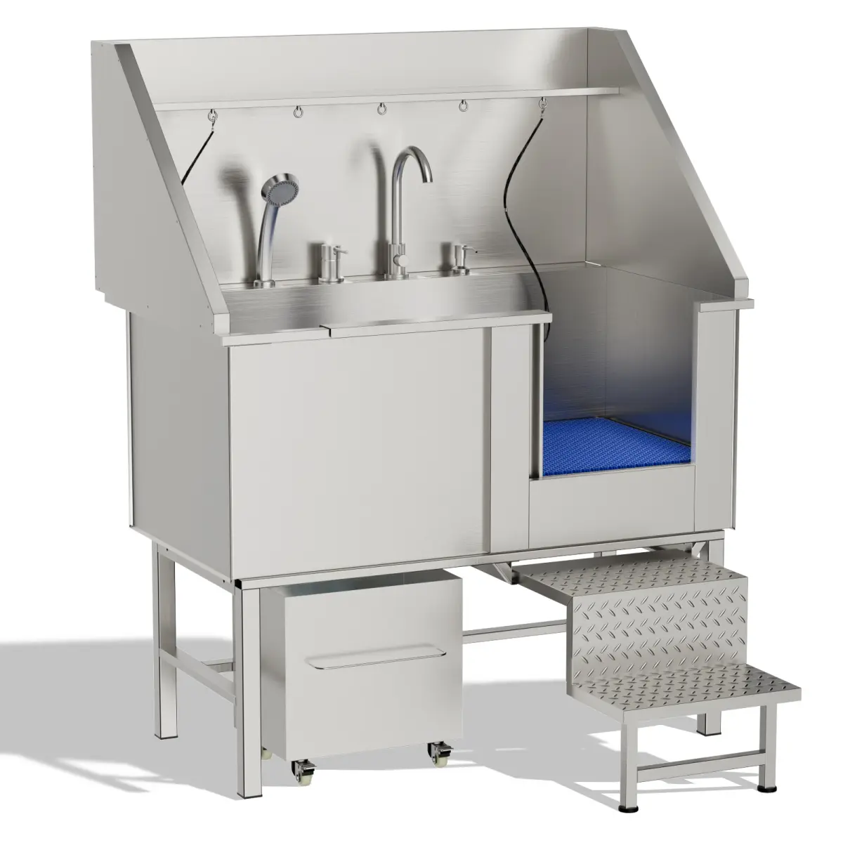  [Bellemave] 50" Stainless Steel Dog Washing Station with Ramp| Professional Grooming Tub for Small to Large Dogs
