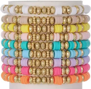 9 PCS Clay Bead Bracelets Stretch Bracelets Colorful Boho Bracelets for Women Men, Colorful Friendship Bracelets, Boho Stackable Bracelets