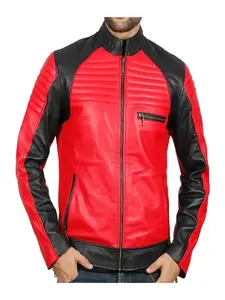 Men's Black and Red Motorcycle Leather Jacket