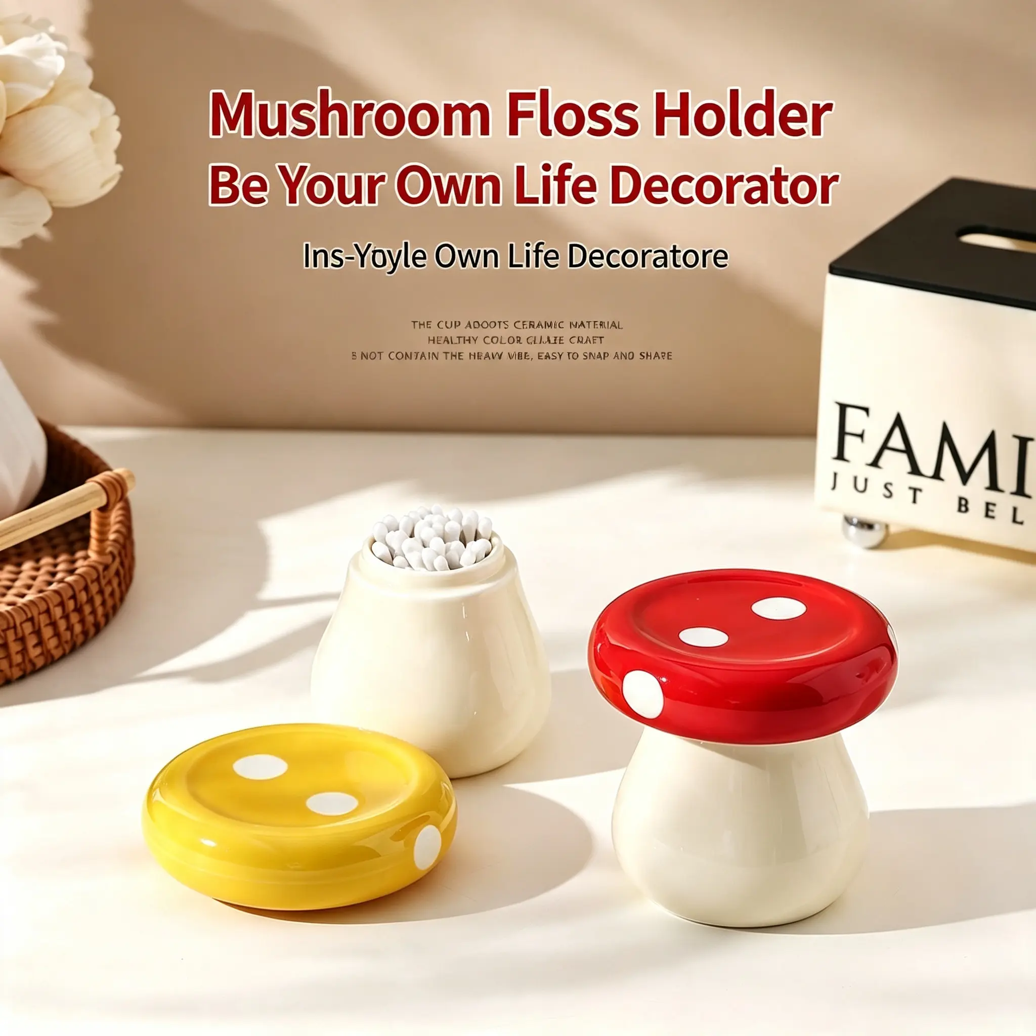 Ceramic Mushroom-Shaped Toothpick Holder - Cute, Unique Kitchen Utensil for Kitchen Countertop Organization, Utensils Kitchen Utensils