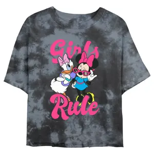 Junior's Women Mickey & Friends Retro Daisy and Minnie Girls Rule Crop T-Shirt