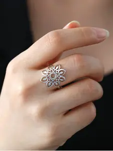 Boho Lotus Round Ring – Stainless Steel, Elegant Everyday Jewelry for Women