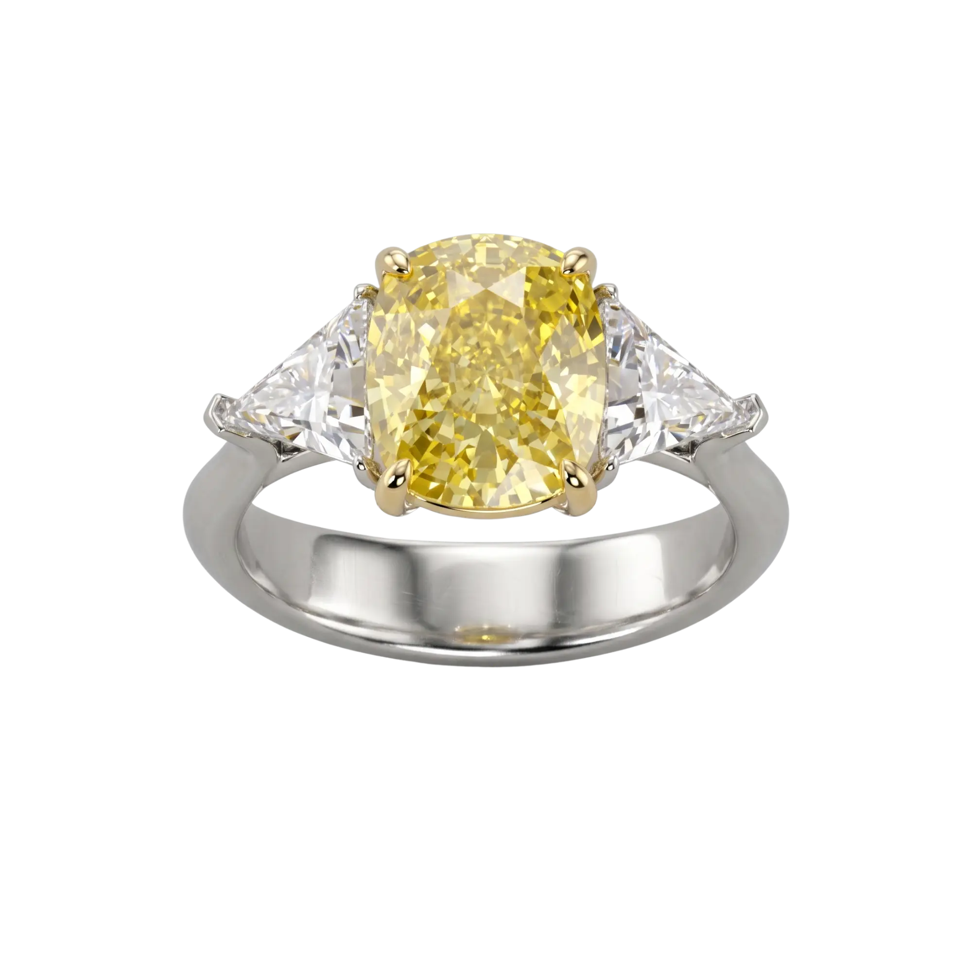 Soleil 4 Carat Elongated Cushion Canary Trilogy Engagement Ring