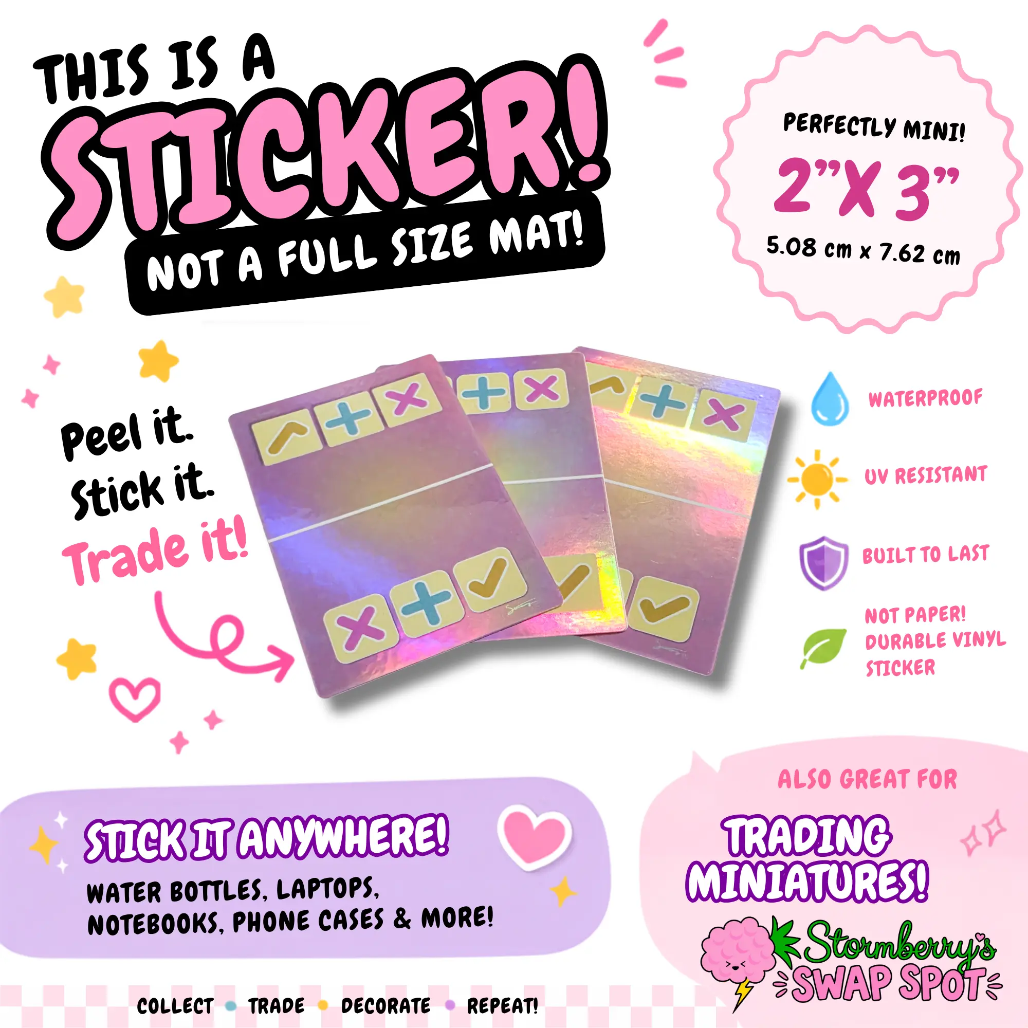 SWAP SPOT Mini Mat Stickers - 3 Pack Holographic 2" x 3" Fidget Trading Mat Stickers