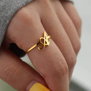 18K Gold Plated Personalized 26 Minimalist Initials A-Z Open Ring for Men and Women, Daily Wear and Gift Jewelry