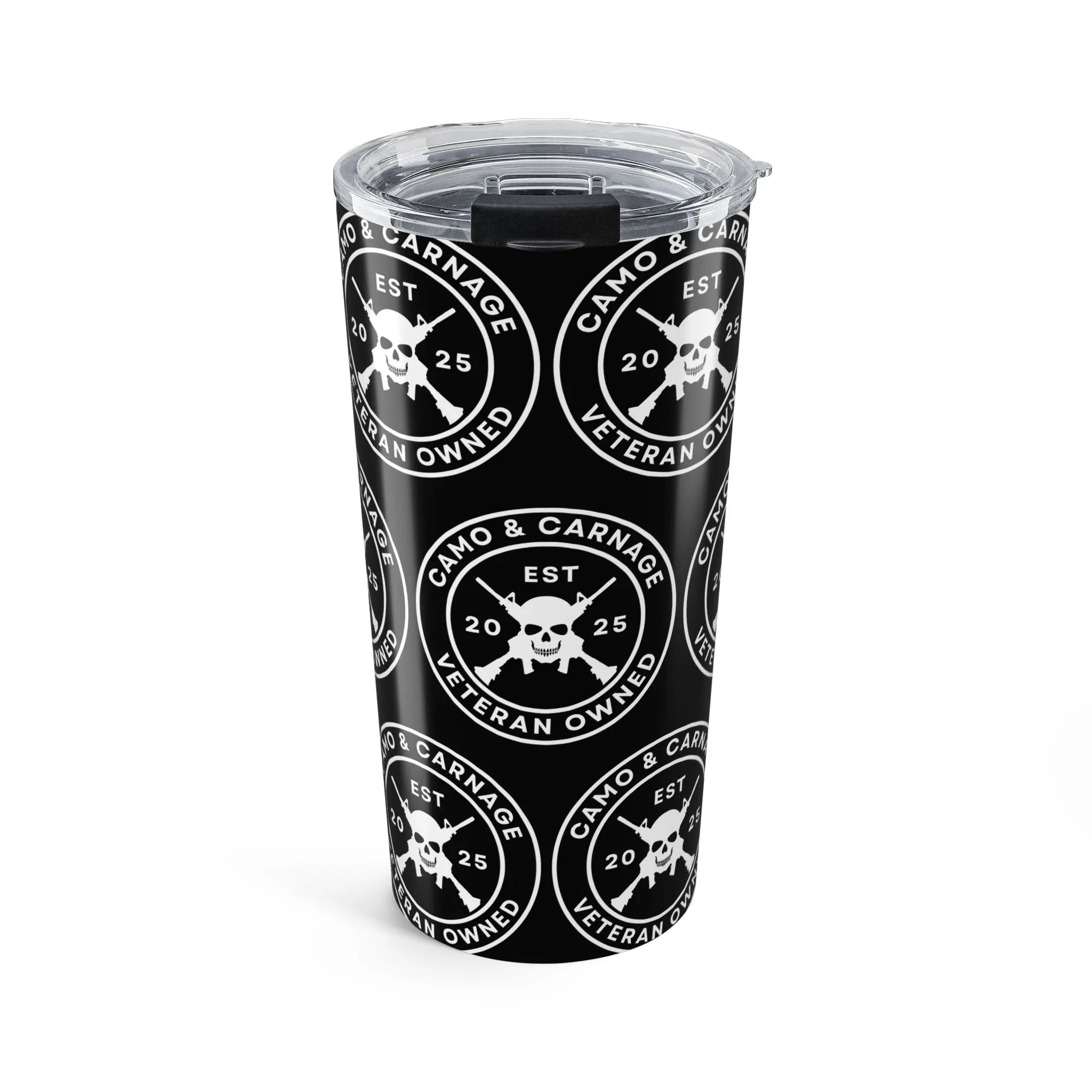 20oz Stainless Steel Military Glossy Black Camo & Carnage Insulated Drinkware Tumbler - Portable Reusable Beverage Bottle, Memorial Day Kitchenware Accessory