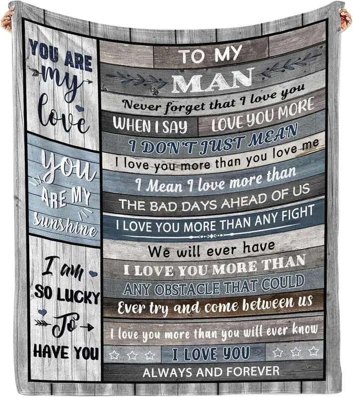 Vintage Soft Throws Blanket - Breathable Cozy, Lightweight Slogan Blanket with Romantic "I Love You" Message, Ideal Gift for Male for Valentine's Day, Birthday, Breathable Cozy Blanket, Lightweight Breathable Blanket