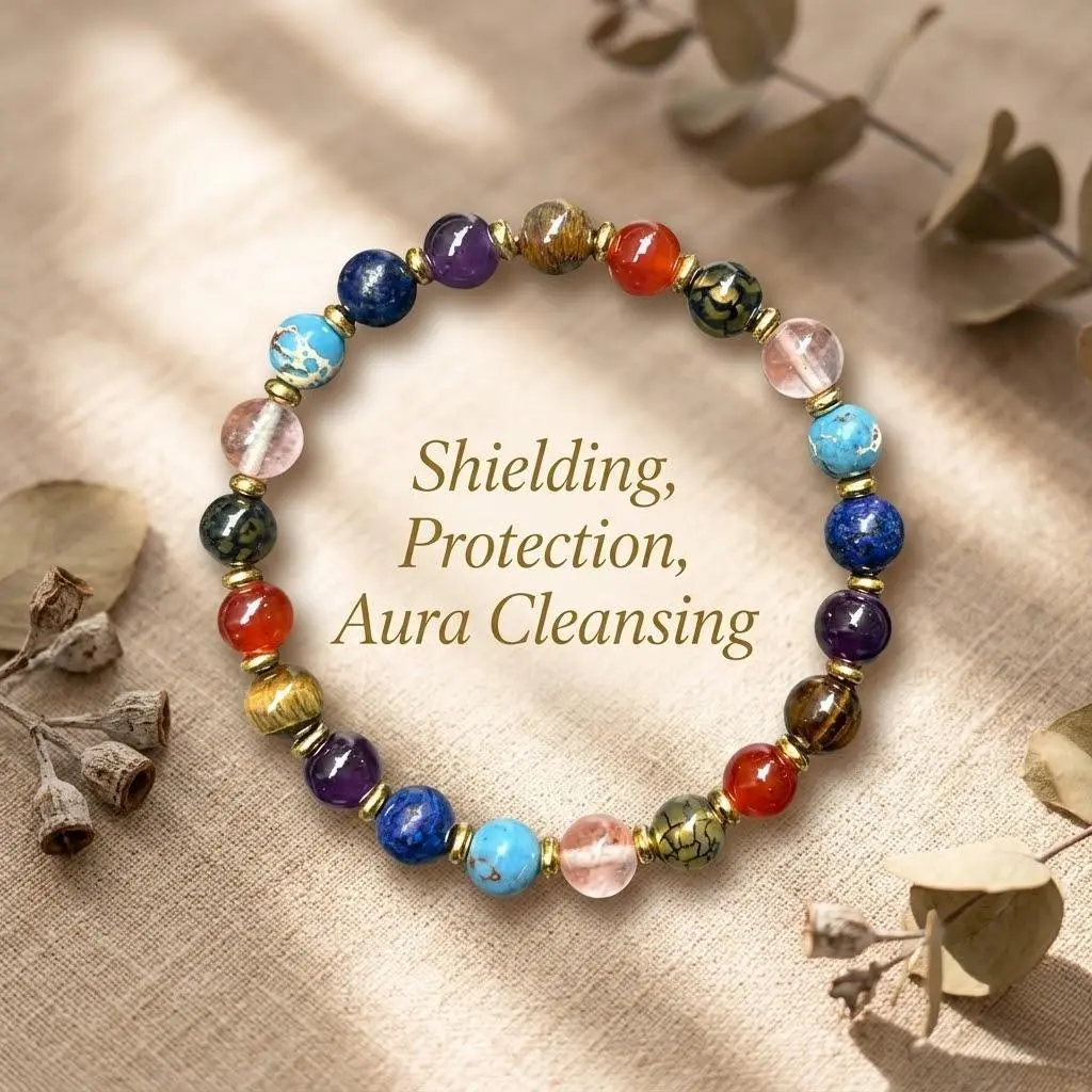 Empath Shield Bracelet with 8mm Round Natural Stone Beads - Agate & Carnelian for Emotional Balance Energy & Confidence, Daily Unisex Protection Jewelry, Tiger Eye, Gift-Ready, Multi-Stone
