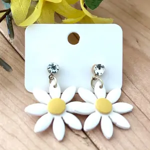Signature Daisy Dangles -Daisy flower earrings - white flower pierced earrings- lightweight and hypoallergenic jewelry- earring set- rhinestone jewelry