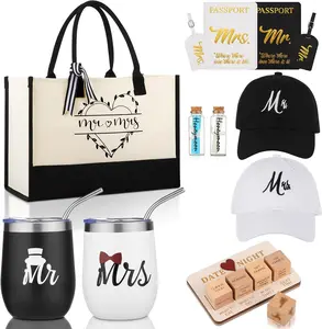 VAIPI Wedding Gifts for Couples 2026, Personalized Mr & Mrs Gifts for Honeymoon, Engagement Gift for Newlyweds with 12 oz Insulated Tumblers Caps Passport Holders Baggage Tags Wishing Bottles Tote Bag