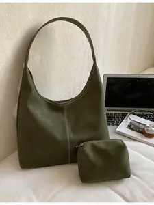 Women's Solid Color Tote Bag, Stylish Large Capacity Shoulder Bag for Work and Daily Use, Vintage Chic Commuter Bag for Travel