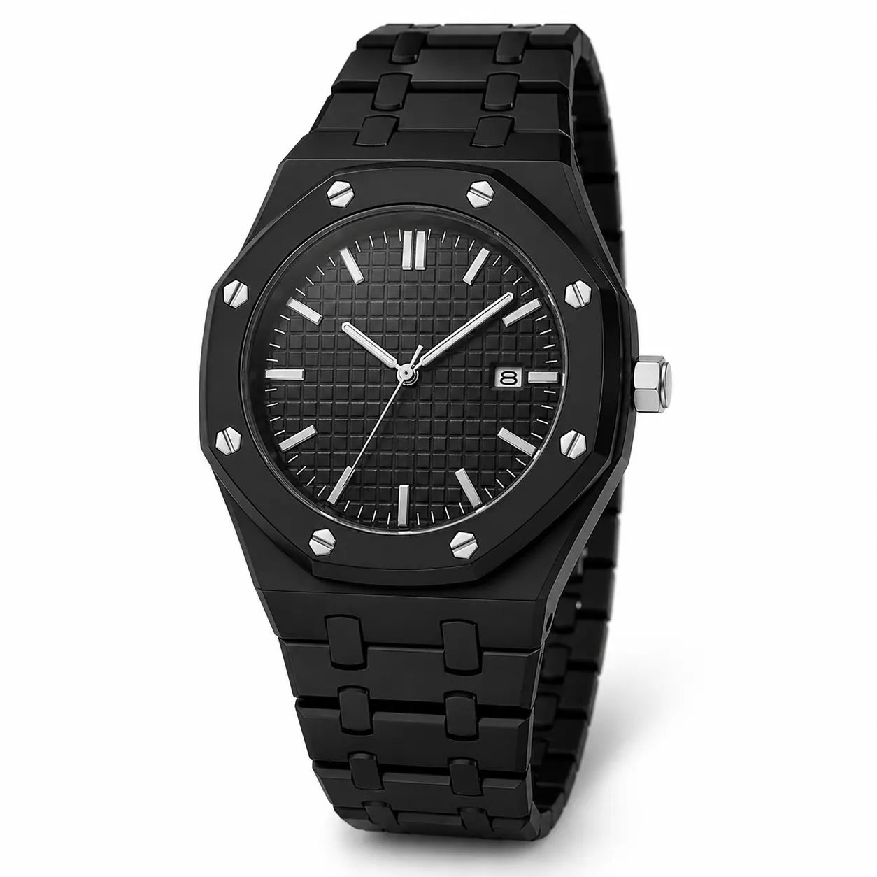 Men’s Octagonal Quartz Watch with Date Window, Metal Bracelet Dress Watch for Work, Travel & Everyday Wear