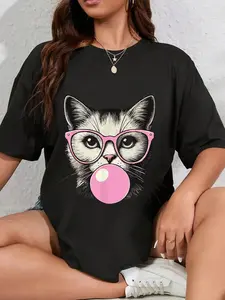 100% Cotton Unisex Cute Cat Shirt for Women Funny Cat Lovers T-Shirt