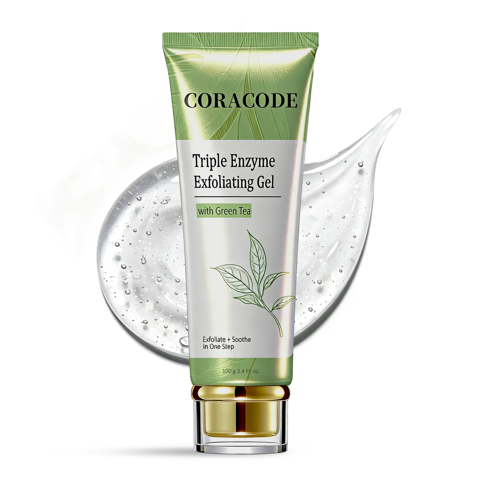 Coracode Aqua Peeling Gel, Gentle Face Exfoliator with Green Tea, AHA, BHA & Hyaluronic Acid for Smoother, Brighter Skin, Hydrating Anti-Wrinkle Care for All Skin Types, 100ml, Exfoliate