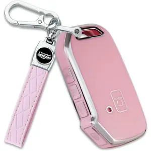 for Kia Key Fob Cover with Key Chain, Soft TPU Car Key Fob Case Shell for Kia Soul Forte Telluride K5 Seltos EV6 Niro NIRO Stinger K900 Sportage Sorento, Pink