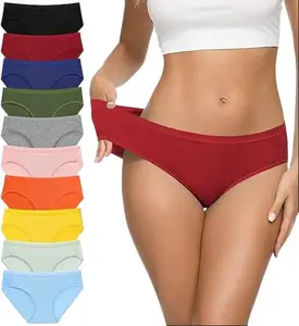 Women's Cotton Bikini Briefs 10-Pack - High Cut, Full Coverage, Soft Breathable Stretch Low Rise Underwear for Everyday Wear with Colorful Fabric Fit Style