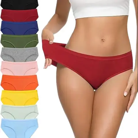 Eiggam Women's Basic Cotton Underwear Panties 10-Pack - High Cut, Low Rise, Full Coverage, Plain Style, Soft Breathable Stretch Fabric, Comfortable Fit, True-to-Size, No Slipping, Cold Wash Friendly, Large Option, Colorful for Everyday Casual Wear