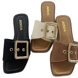 WOMENS FLAT BIG GOLD BUCKLE SLIDE SANDAL OPERA-S Summer Casual Weight