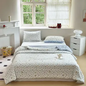 Floral Summer Quilt, Style, Milk Blue Print, Dual-Sided, Breathable, Suitable for Air-Conditioned Rooms, All Season Bedding