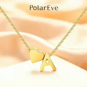 PolarEve Gold Heart Initial Necklace A–Z | Personalized Name Letter Pendant | Dainty Heart Jewelry for Women & Girls | Ideal Gift for Birthday, Anniversary & Christmas