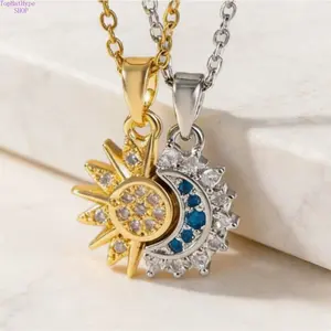 Sun Moon Magnetic Couple Necklace for Lovers, Celestial Matching Pendant Choker for Him & Her, Strong Attractive Clasp Design, Romantic Vintage Jewelry Set Perfect for Valentine's Day, Anniversary & Daily Wear