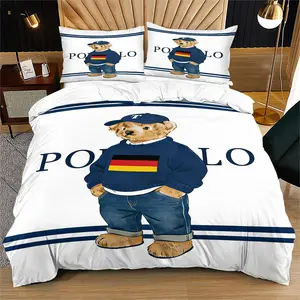 German flag teddy bear print pattern duvet cover set, including 1 duvet cover and 1 or 2 pillowcases, without a core or pillow, suitable for bedroom or dormitory bedding set, suitable for gift giving or personal use, Bed Sets