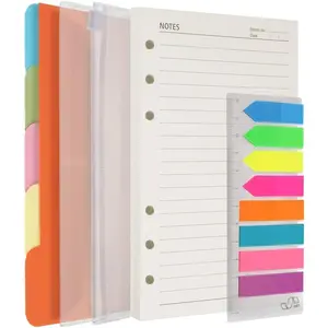 A5 Refill Paper, 200 Lined Pages, 5 Tabs Binder Divider, 160 count Index Tabs with Ruler, 2 count PVC Pockets, Binder Inserts for Refillable Planner Organizer