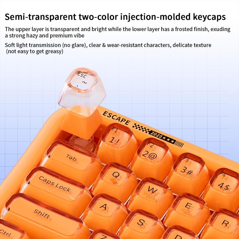 MOFii RGB Gaming Keyboard | 15 Light Effects, Cute Pink Transparent Keycaps, Rechargeable, BT/Wireless/Wired, US QWERTY